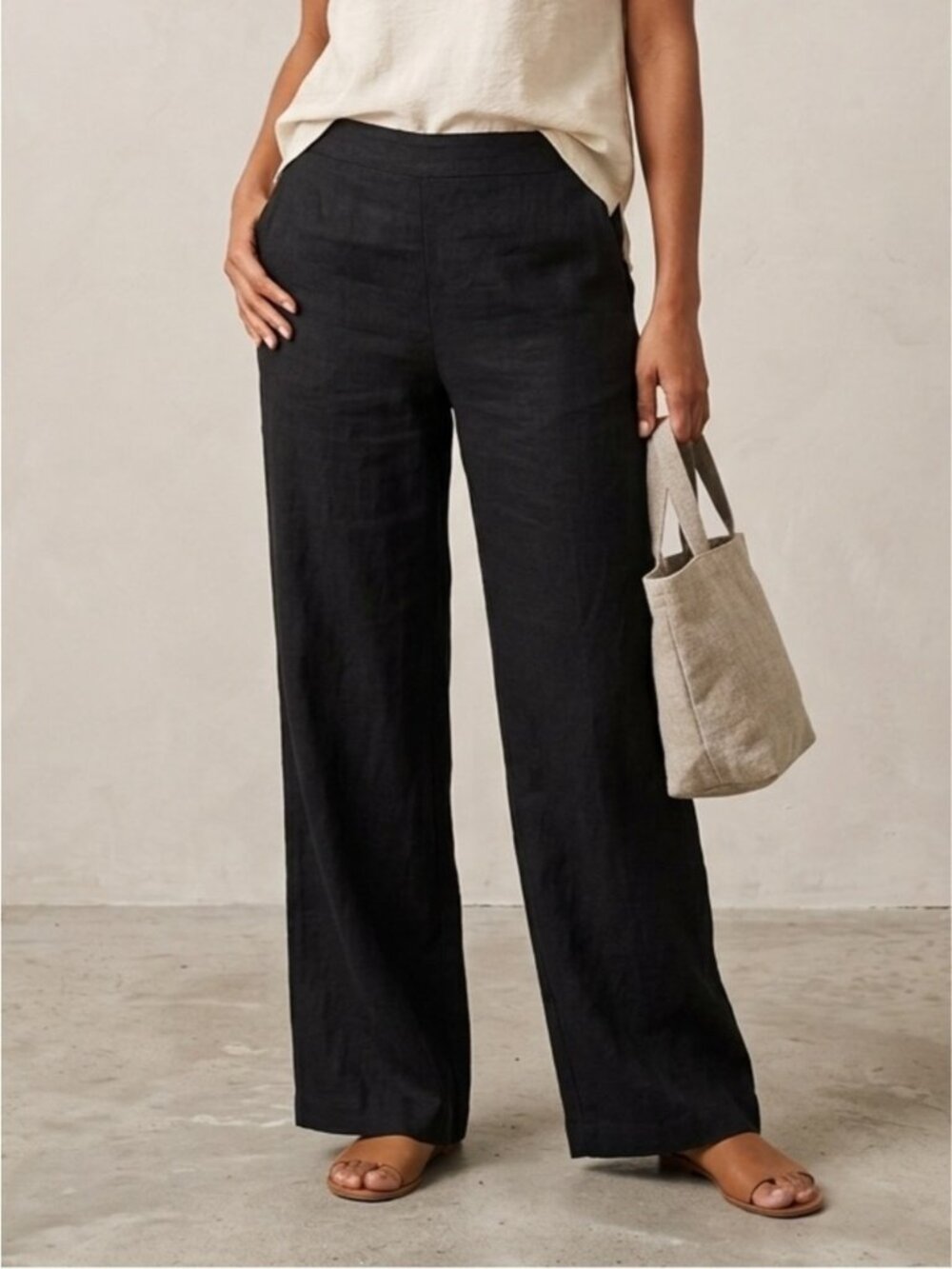 Bryn Walker Black Linen High Rise Straight Leg Pants - S/M, great condition!